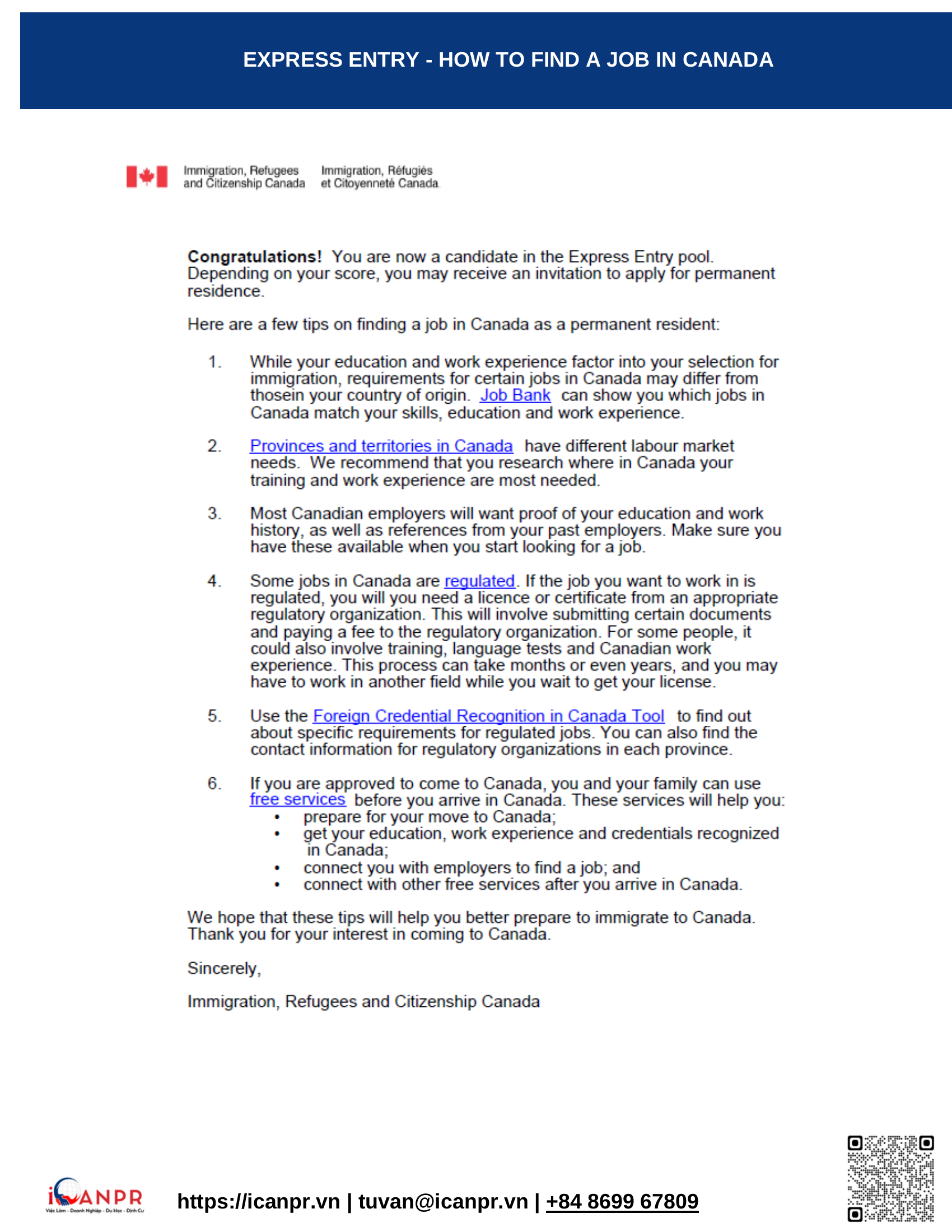 Khách hàng thành công - Express Entry Mr. Luong 8 EXPRESS ENTRY HOW TO FIND A JOB IN CANADA