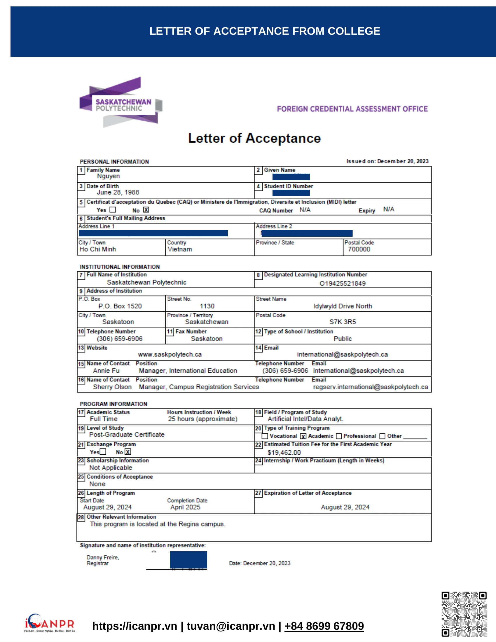 Khành hàng thành công - Study Abroad Mr. Minh Nguyen 6 02 letter of acceptance
