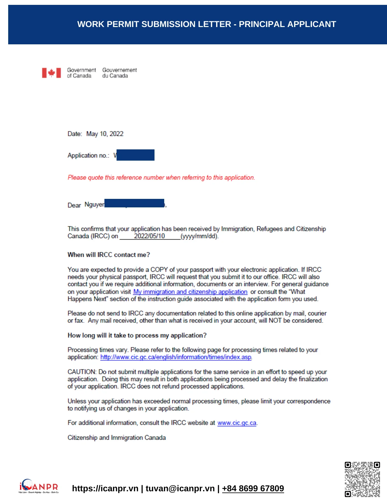 Khách hàng thành công - Work Permit Mrs. Vinh Nguyen 7 03 WP Submission Principal