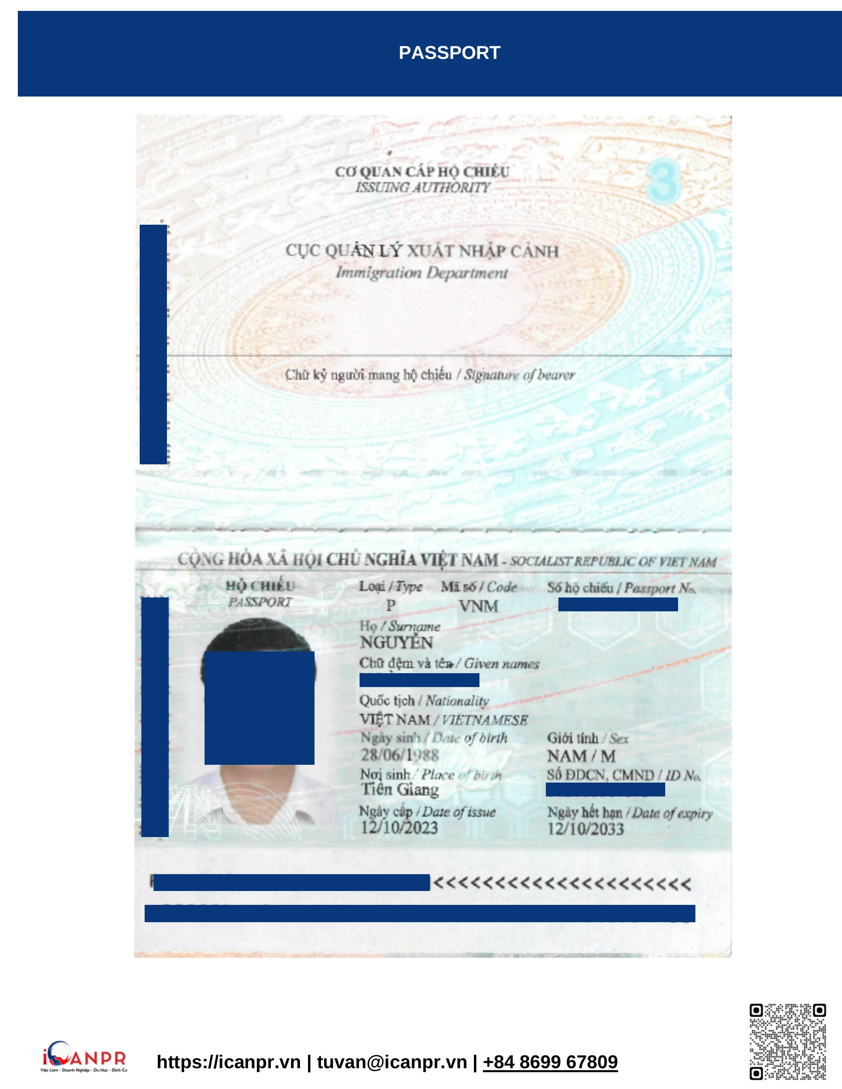 Khành hàng thành công - Study Abroad Mr. Minh Nguyen 12 03 passport