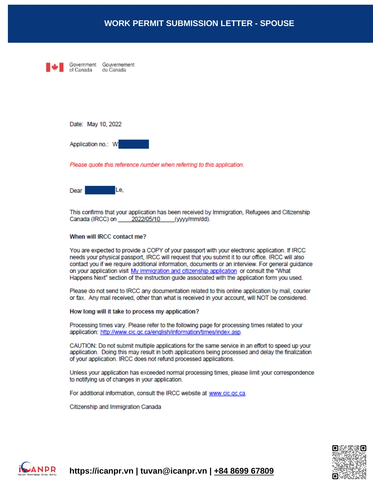 Khách hàng thành công - Work Permit Mrs. Vinh Nguyen 8 04 WP Submission Spouse