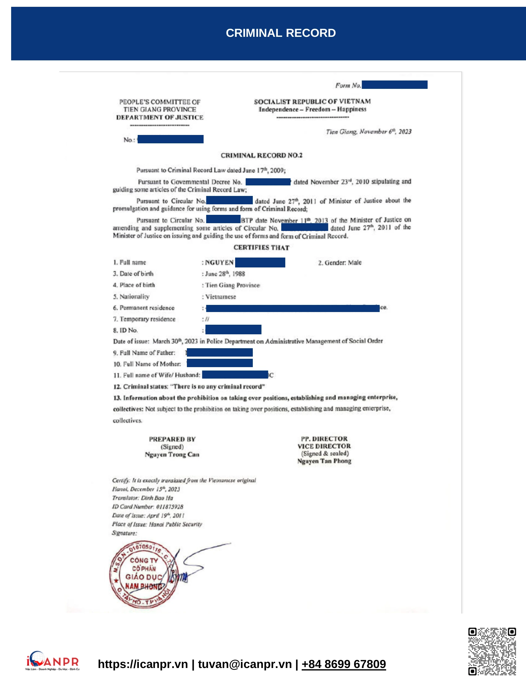 Khành hàng thành công - Study Abroad Mr. Minh Nguyen 14 05 criminal record