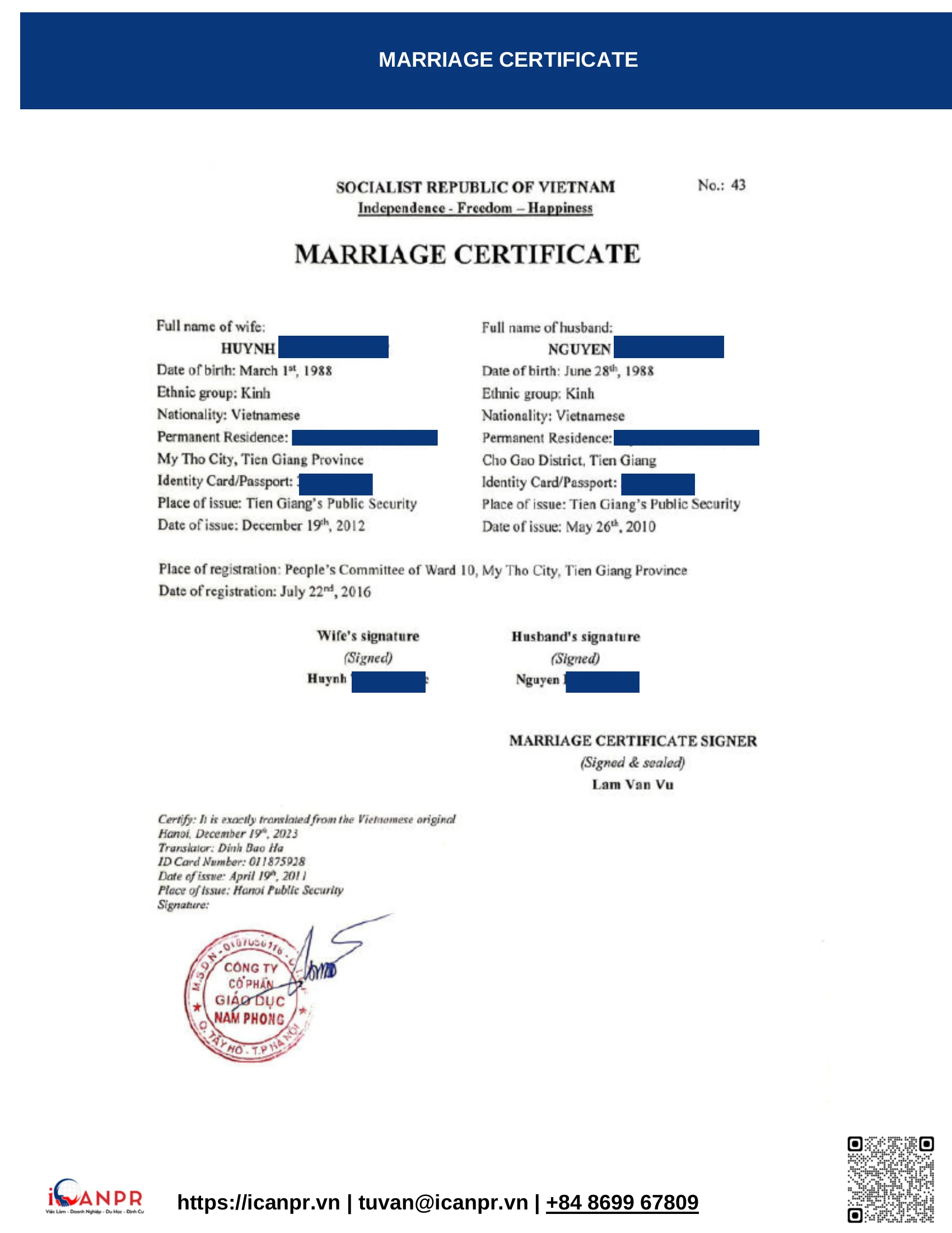 Khành hàng thành công - Study Abroad Mr. Minh Nguyen 9 08 marriage certificate