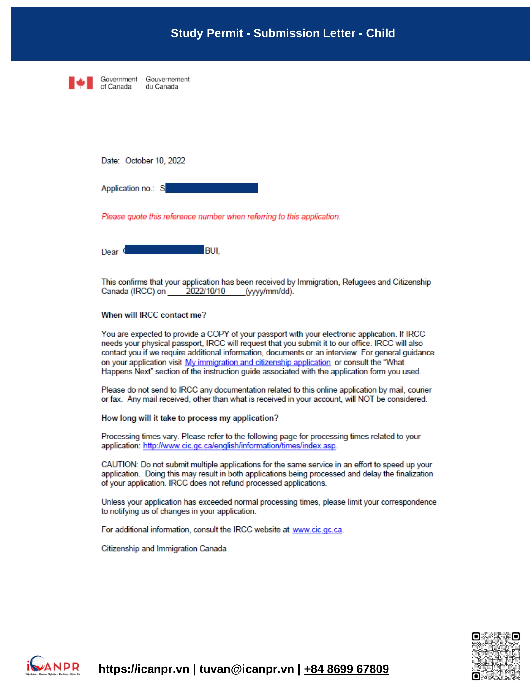 Khách hàng thành công - SINP Work Permit Mr. Thang Bui 17 09 study permit submission child1