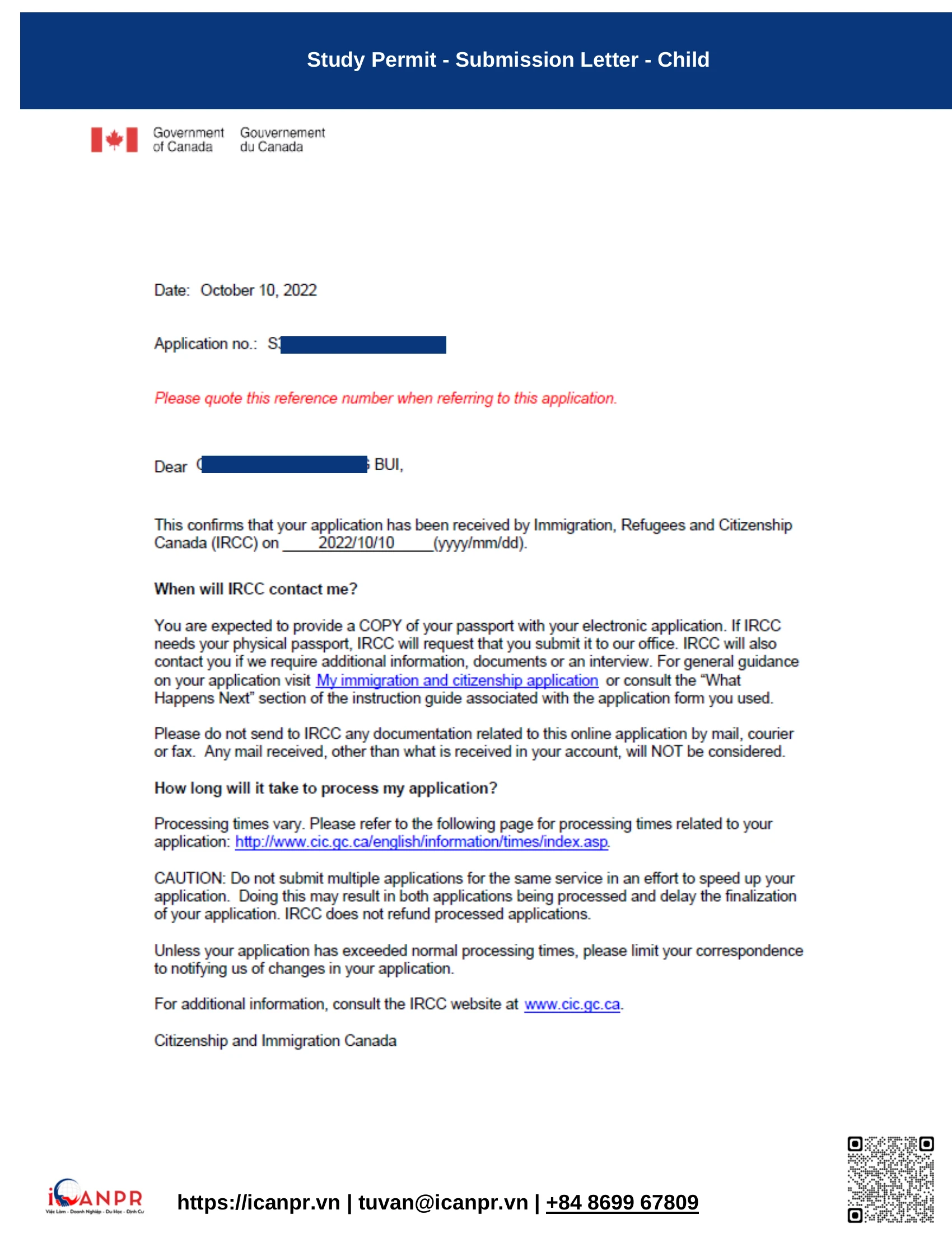 Khách hàng thành công - SINP Work Permit Mr. Thang Bui 18 10 study permit submission child2