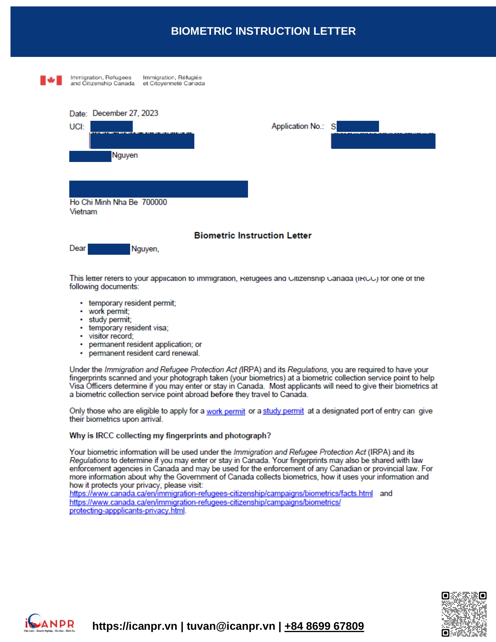 Khành hàng thành công - Study Abroad Mr. Minh Nguyen 15 12 biometric instruction