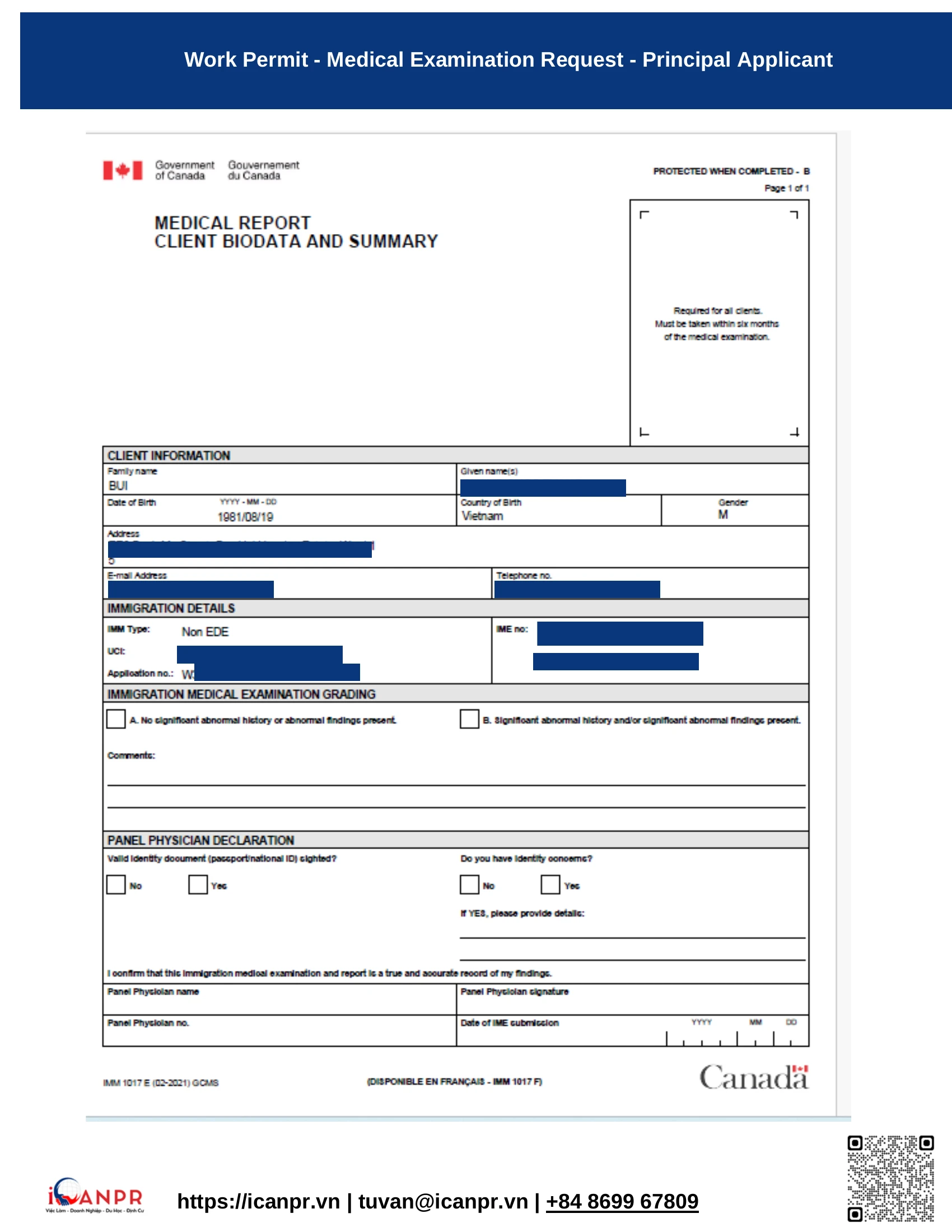 Khách hàng thành công - SINP Work Permit Mr. Thang Bui 30 12 medical request principal