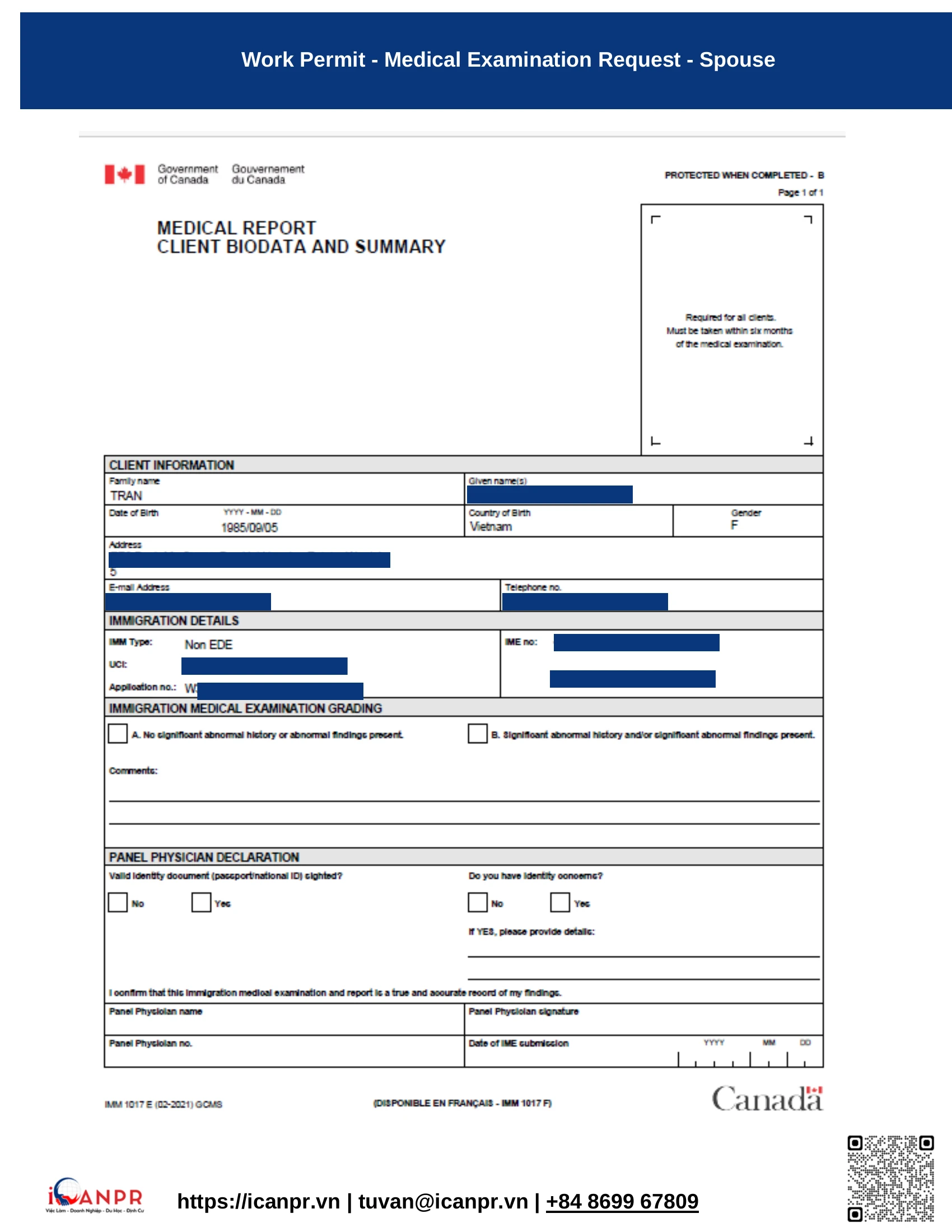Khách hàng thành công - SINP Work Permit Mr. Thang Bui 31 13 medical request spouse
