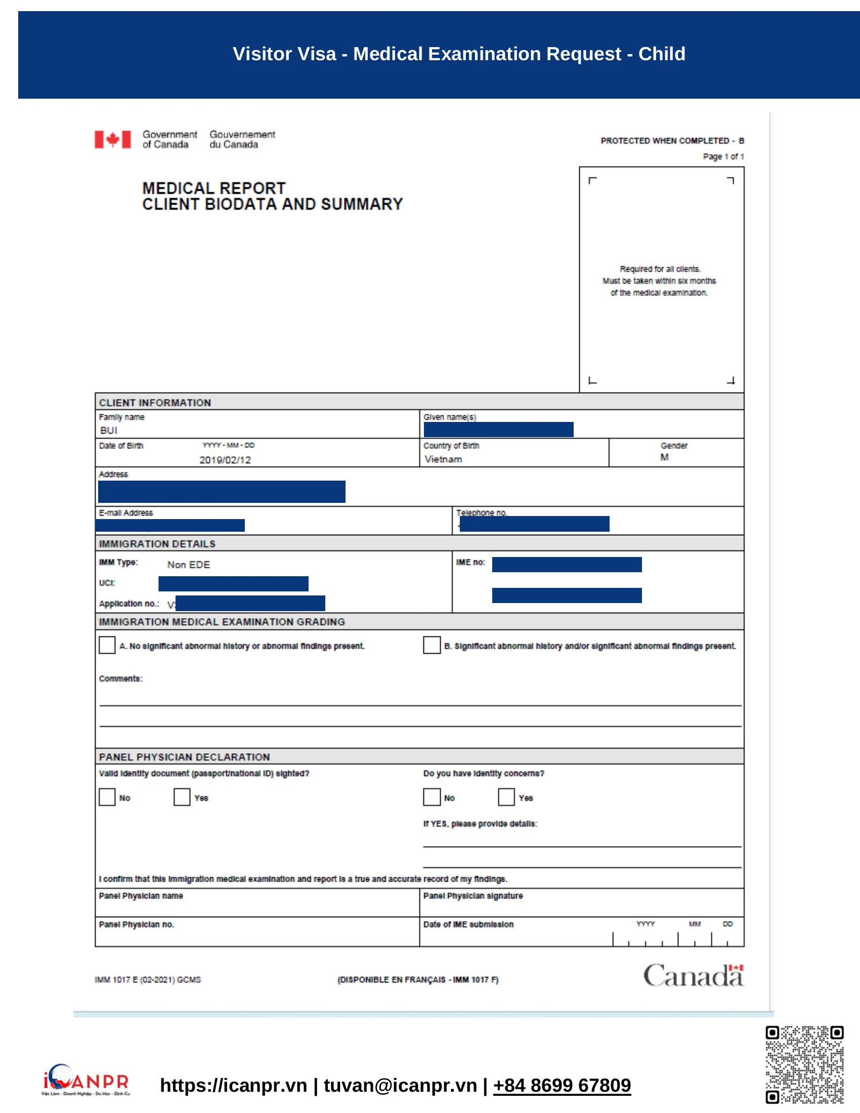 Khách hàng thành công - SINP Work Permit Mr. Thang Bui 27 16 visitor visa medical request child