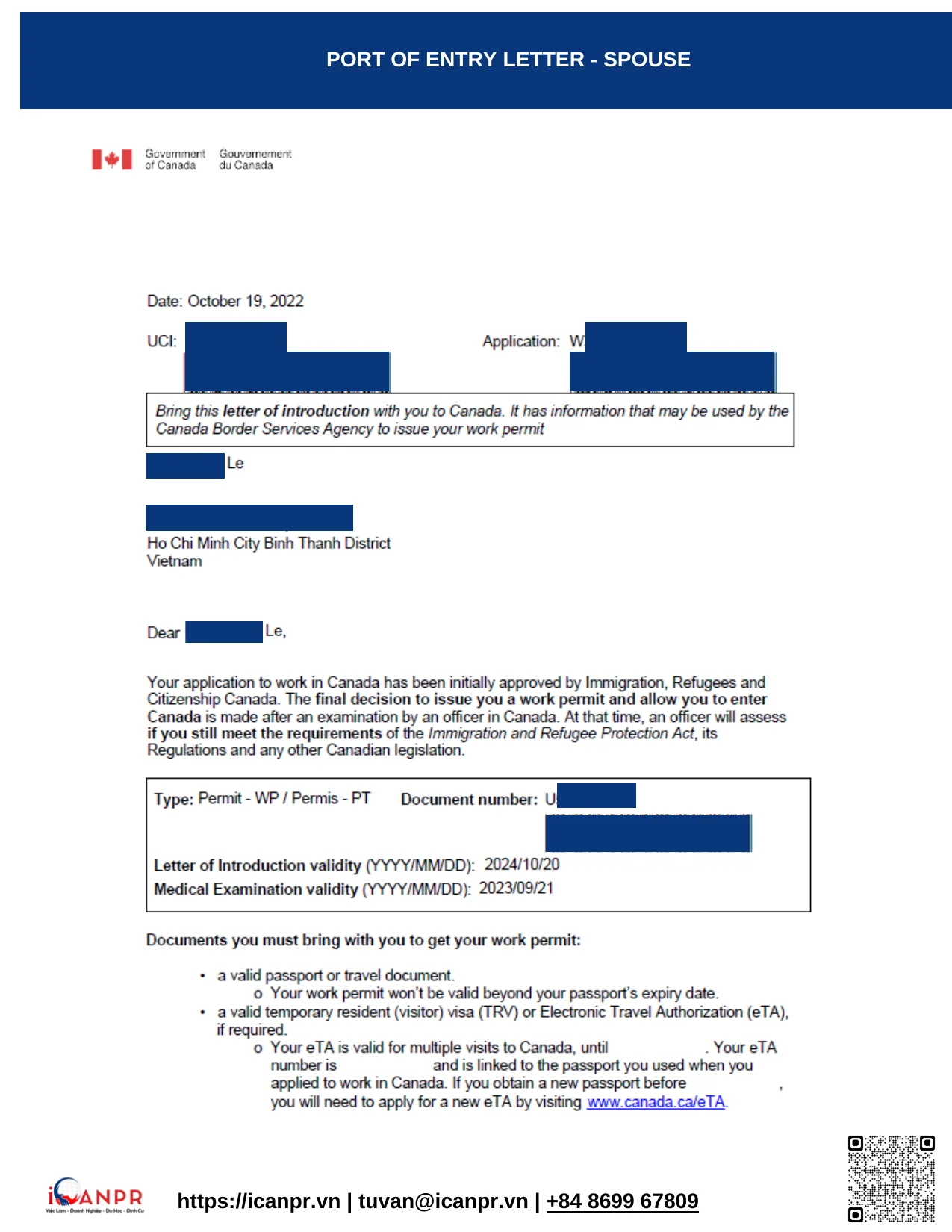 Khách hàng thành công - Work Permit Mrs. Vinh Nguyen 22 17_POE_Letter_Spouse