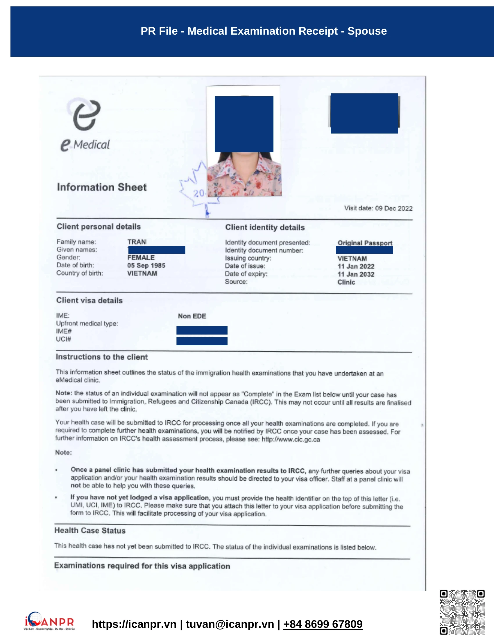 Khách hàng thành công - SINP Work Permit Mr. Thang Bui 26 18 pr medical receipt spouse