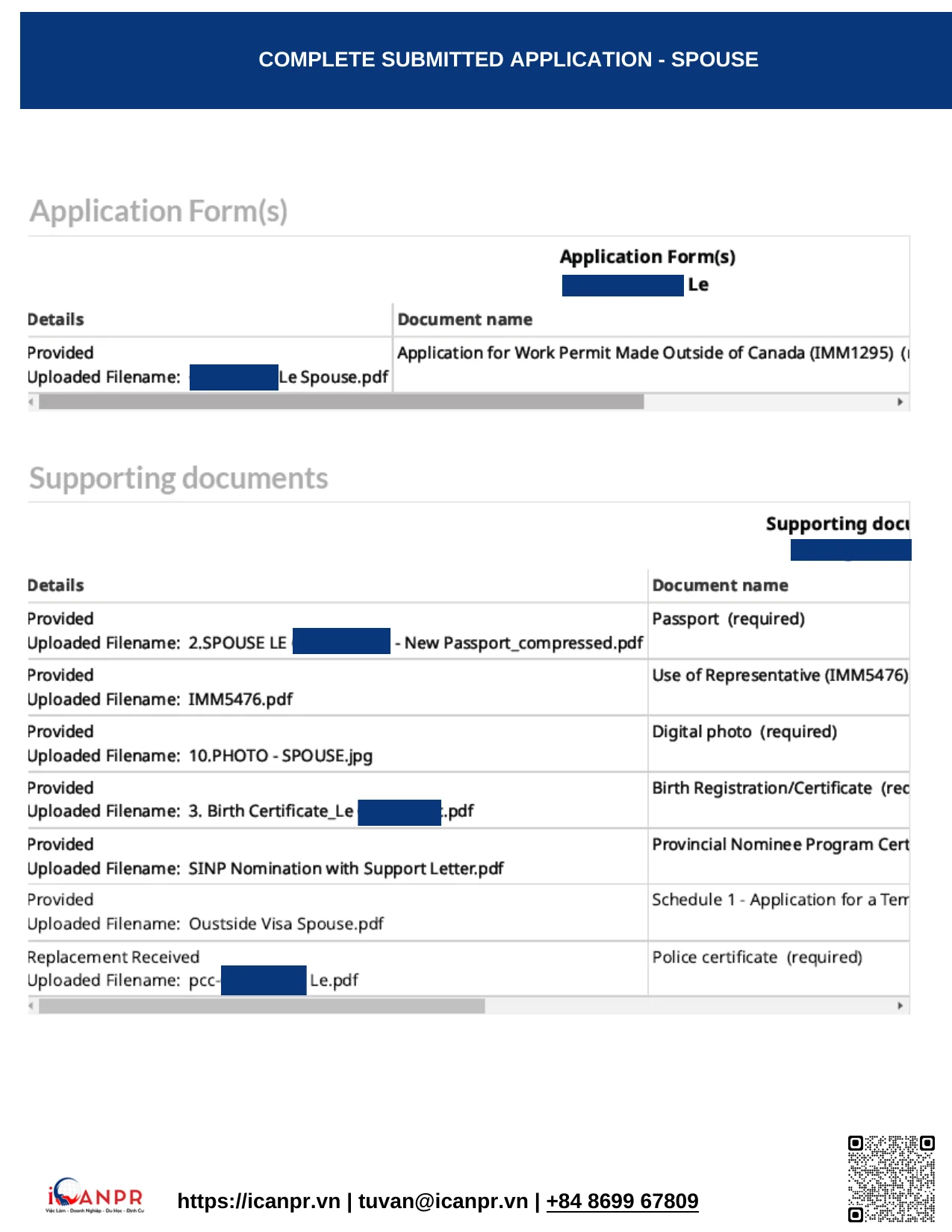 Khách hàng thành công - Work Permit Mrs. Vinh Nguyen 11 19 Complete Application Spouse