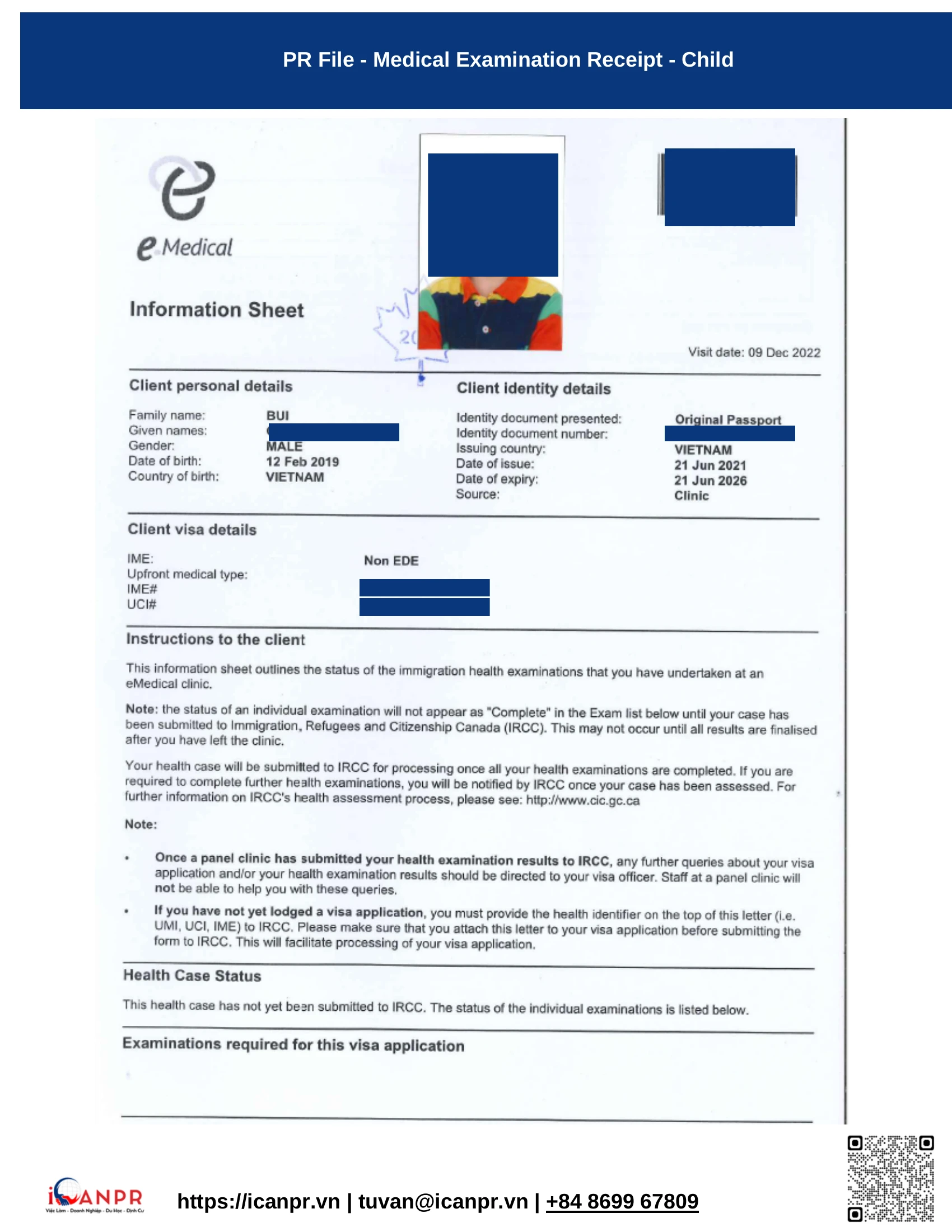 Khách hàng thành công - SINP Work Permit Mr. Thang Bui 24 19 pr medical receipt child1