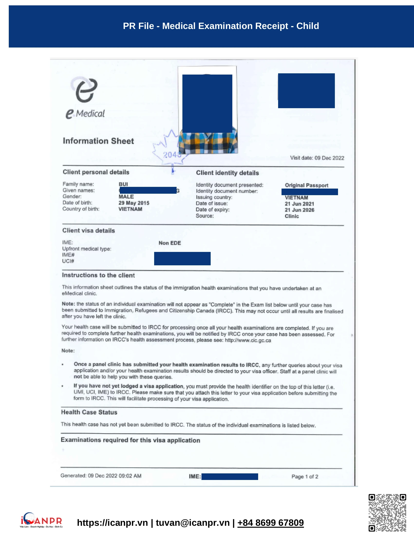 Khách hàng thành công - SINP Work Permit Mr. Thang Bui 23 20 pr medical receipt child2