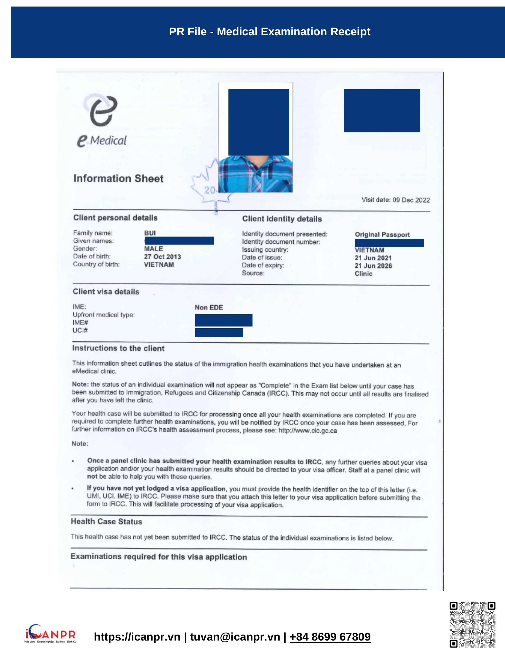 Khách hàng thành công - SINP Work Permit Mr. Thang Bui 22 21 pr medical receipt child3