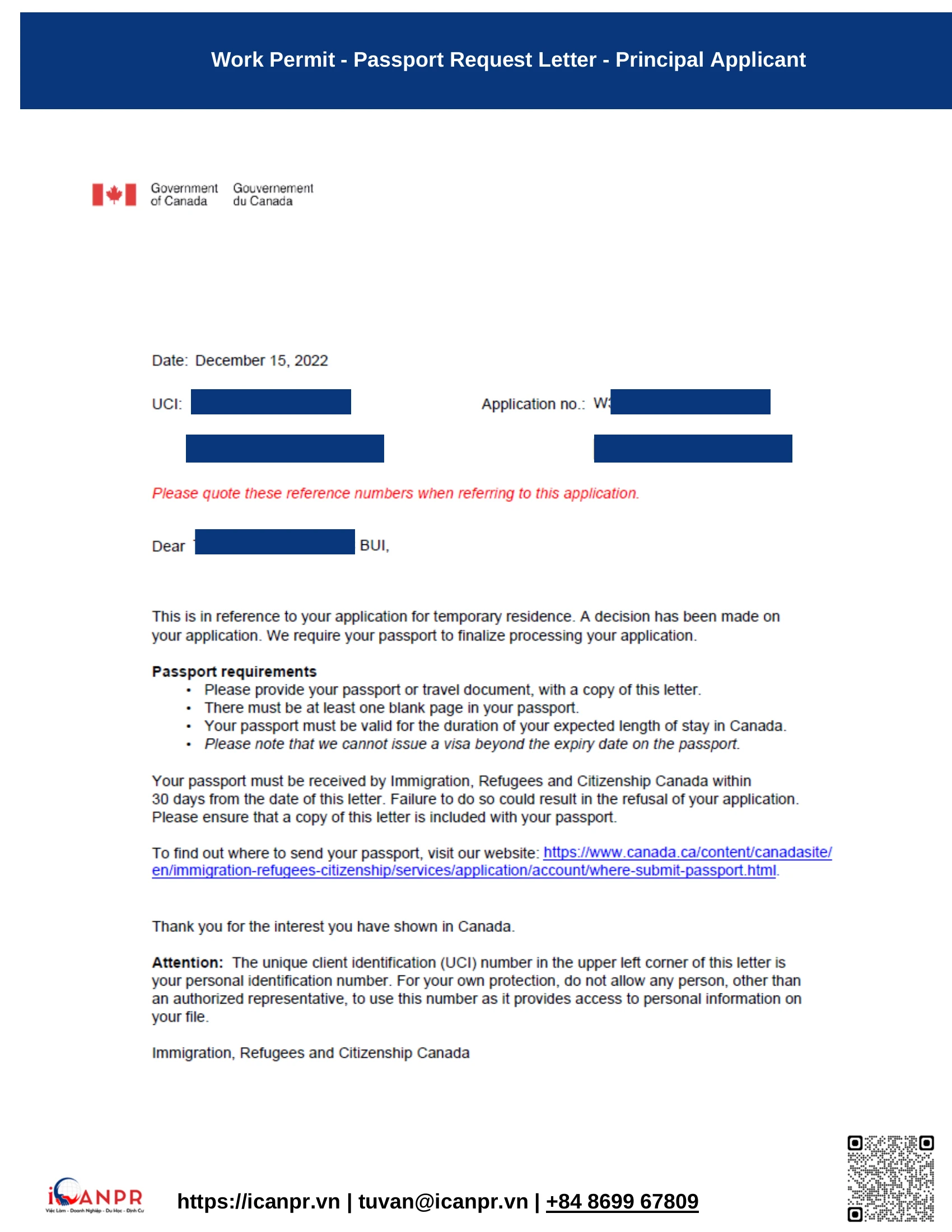 Khách hàng thành công - SINP Work Permit Mr. Thang Bui 35 24 passport request principal