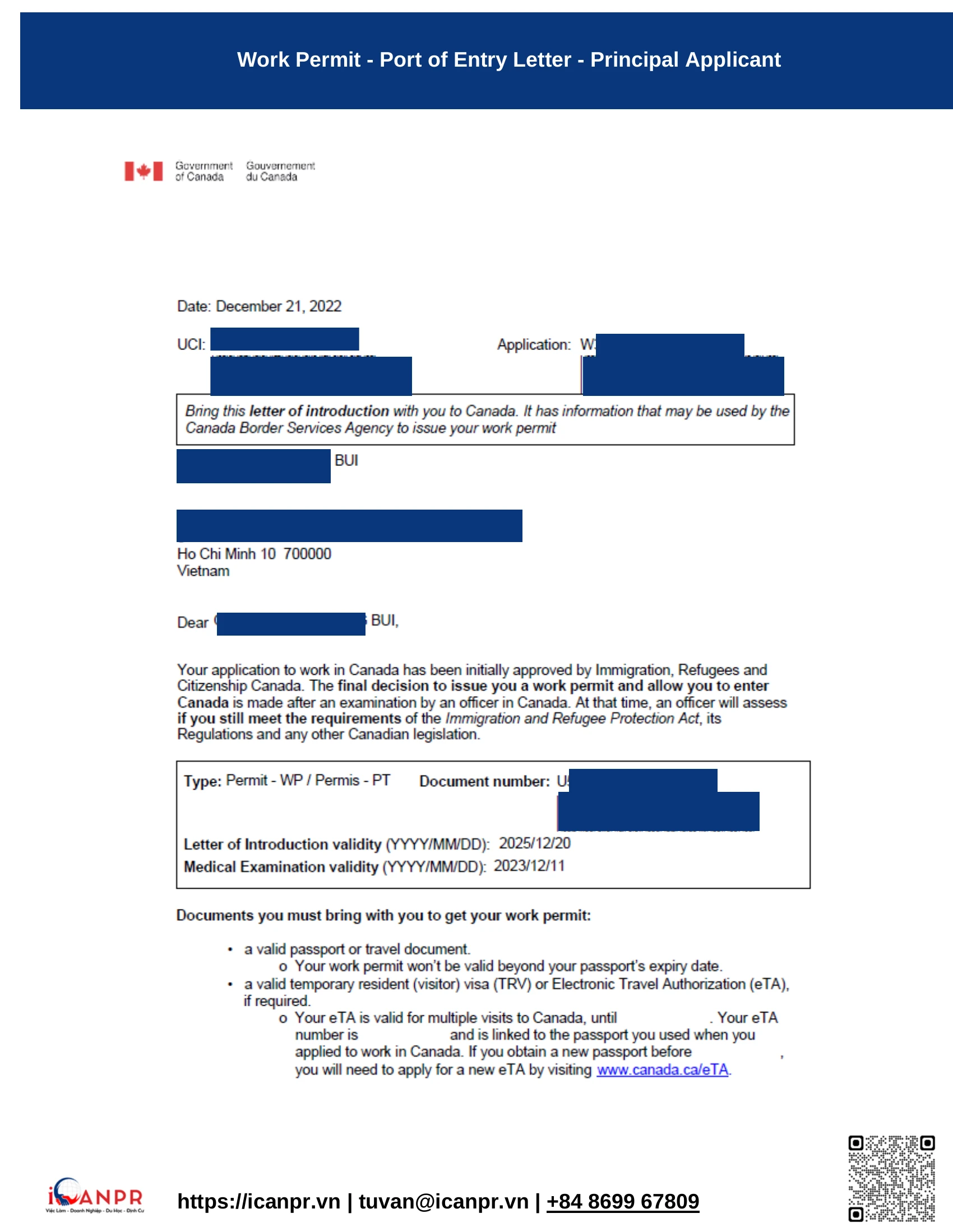 Khách hàng thành công - SINP Work Permit Mr. Thang Bui 39 29 poe wp principal